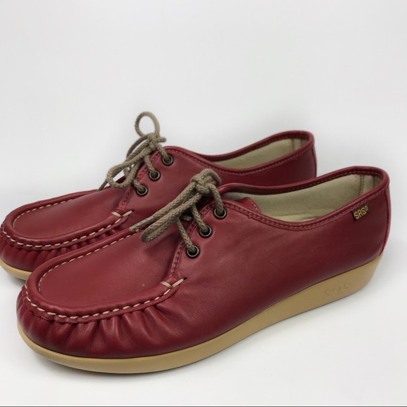 SAS Shoes - SAS Siesta 40 Red Lace Up Comfort Wedge Loafer 10M